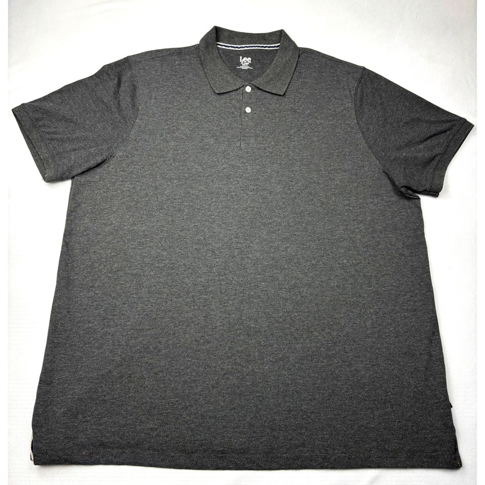 Lee Mens Charcoal Heather‎ Grey Short Sleeve Classic Fit Polo Shirt XXL 2XL